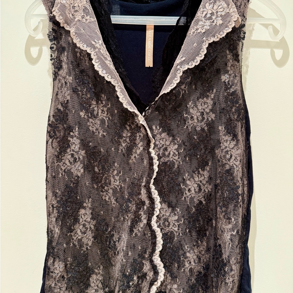 Loyandford Black and Dusty Pink Lace Top